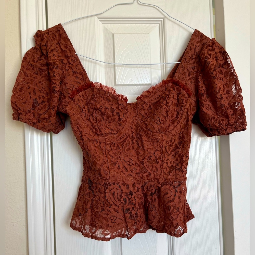 Lace dark coral blouse top